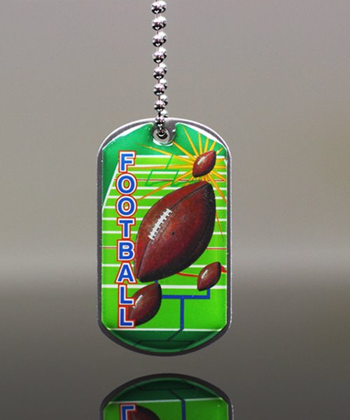Football Epoxy Domed Dog Tag with Chain