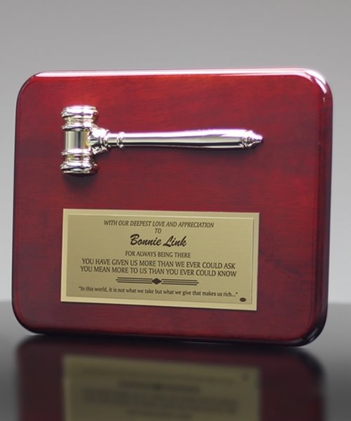 Picture of Radius Edge Rosewood Plaque with Gold Gavel