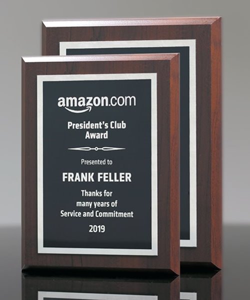 Picture of Walnut Finish Plaque with Silver Engraving