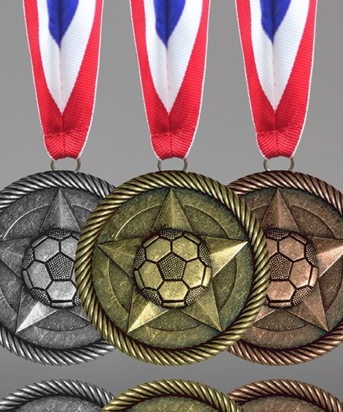 100 x Football Metal medals with Ribbons *Gold or Silver FREE ENGRAVING 