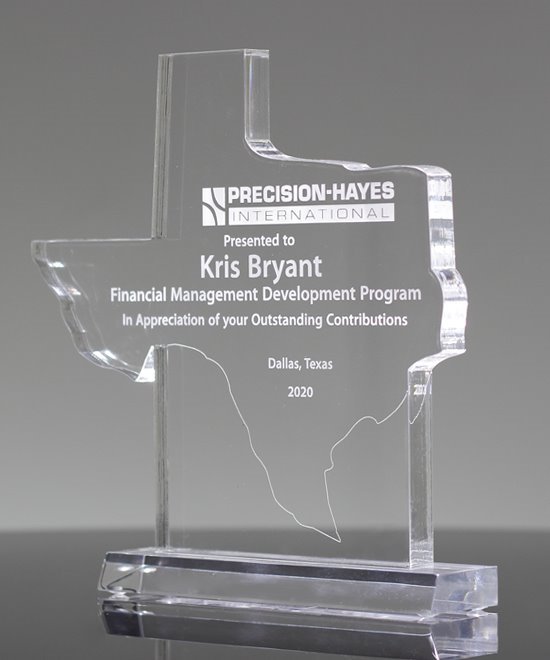 Texas Shape Acrylic Award | Custom Engraved | Edco Awards
