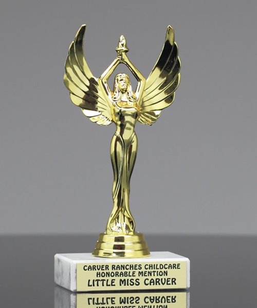 Silver Plastic Winged Goddess of Victory Holding Torch Award Trophy Topper 