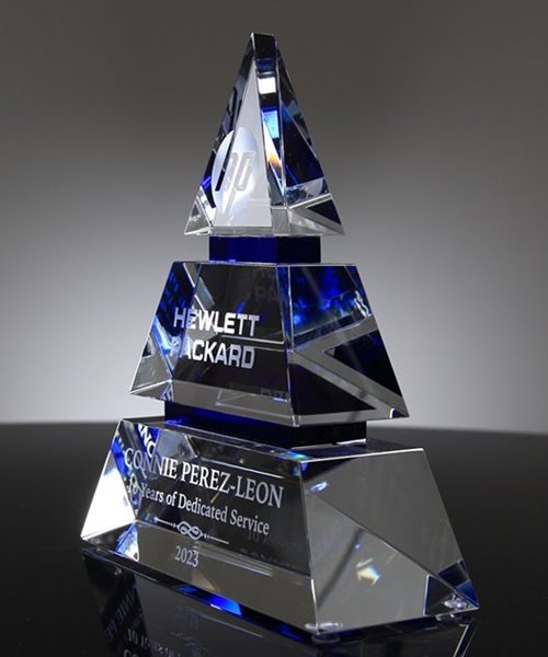 Custom Engraved 3 1/8 Inch Crystal Pyramid Award - Personalized Glass Trophy For Employee Recognition, Retirement