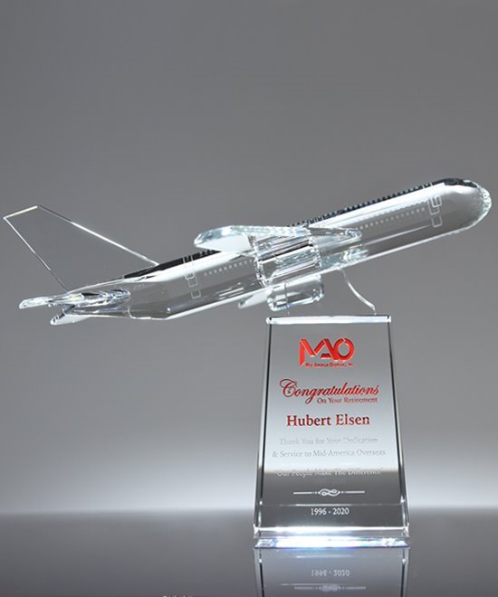 Airline Pilot Retirement Award Crystal Airplane Trophy