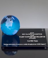 Picture of Blue Frosted Crystal Globe Award