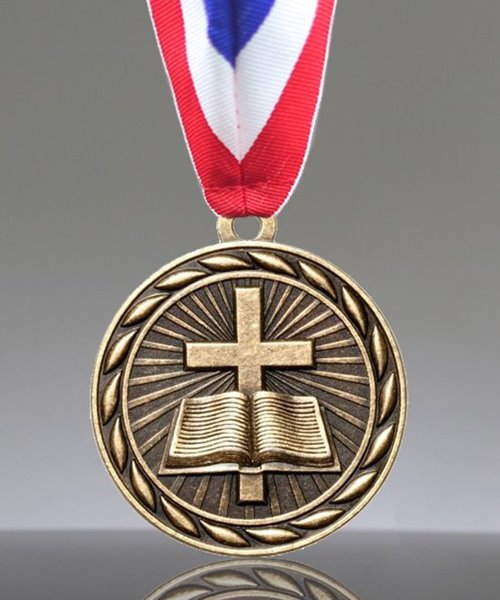 Picture of Bible and Cross Religious Gold Medal