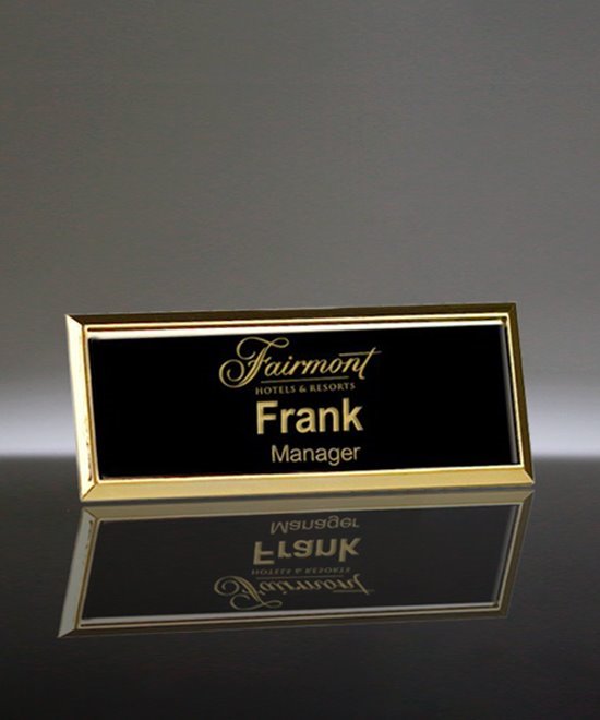 Engraved Metal Name Badge With Gold Frame 3 x 1 Inch