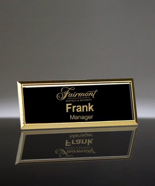 Custom Engraved Metal Rectangle Name Badge/Tag, 1-7/8 x 3-1/4, Black/Gold