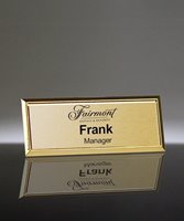 Picture of Imprinted Metal Name Badge With Gold Frame - 3 x 1 Inch