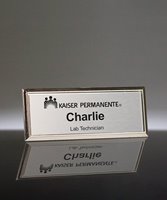 Picture of Imprinted Metal Name Badge With Silver Frame - 3 x 1 Inch