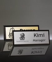 Picture of Imprinted Metal Name Badge With Black Frame - 3 x 1 Inch