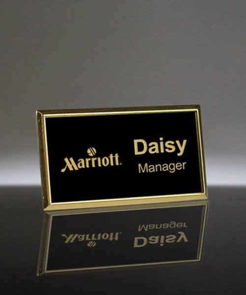 Picture of Engraved Metal Name Badge With Gold Frame - 3 x 1.5 Inch