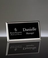 Picture of Engraved Metal Name Badge With Silver Frame - 3 x 1.5 Inch