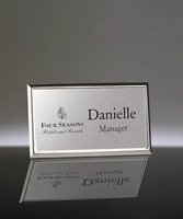 Picture of Imprinted Metal Name Badge With Silver Frame - 3 x 1.5 Inch