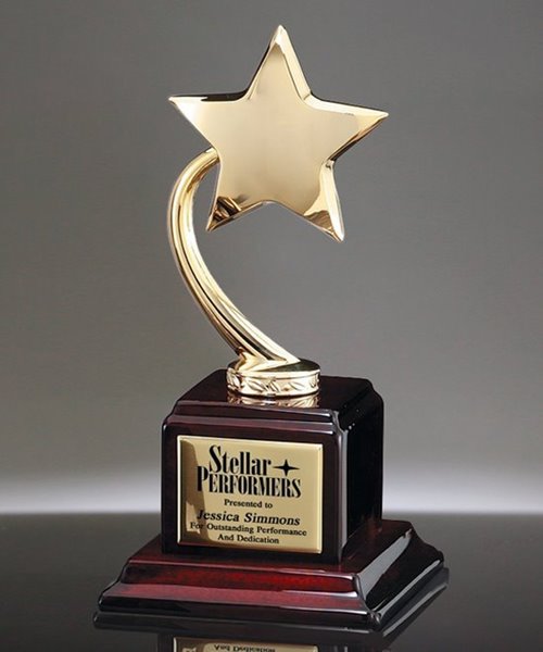 Picture of Gold Star Trophy on Rosewood Base - Achievement Award