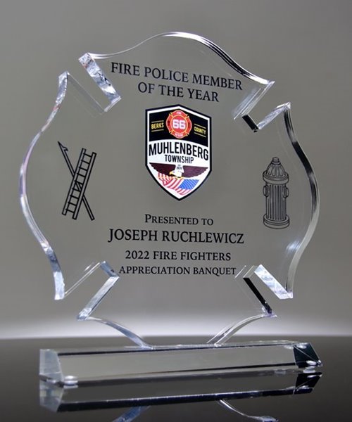 Firefighter Maltese Cross Acrylic Award Full Color Imprint