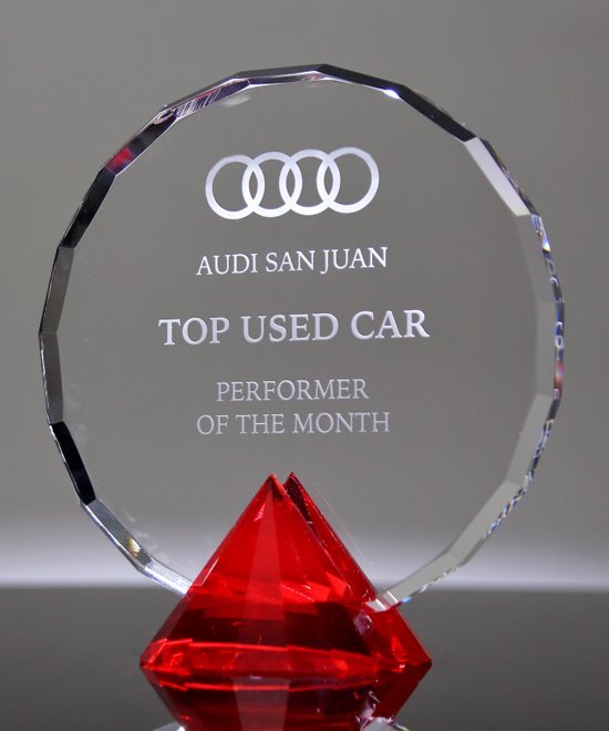 Faceted Circle Red Diamond Award | Ruby Crystal | Edco Awards