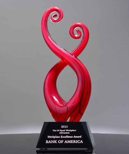 Picture of Red Murano Swirl Art Glass Award - Black Base