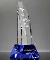Picture of Executive Octagon Tower Crystal Award - Blue Base