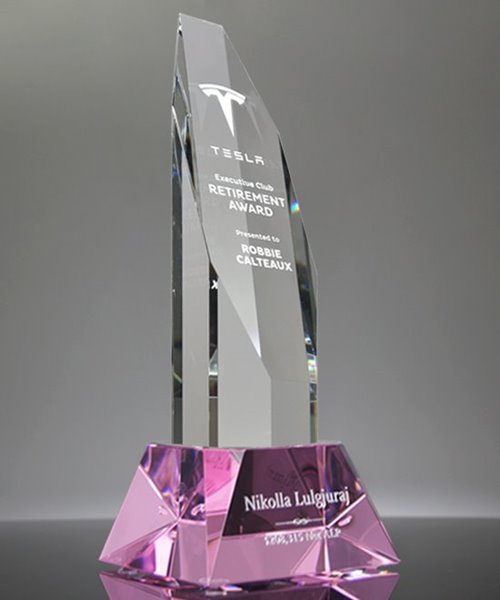 Picture of Executive Octagon Tower Crystal Award - Pink Base