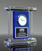 Picture of Blue Crystal Desk Clock with Engraved Plate