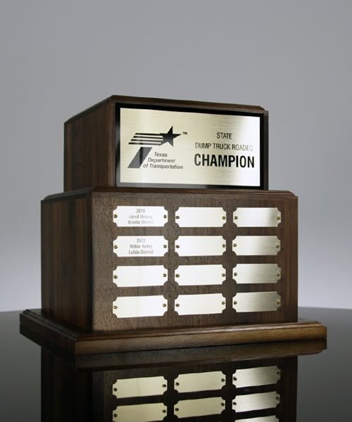 Large Walnut Step Base with 12 Perpetual Plates | Edco Awards