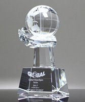 Picture of Crystal Globe on Hand Trophy With Engraved Base