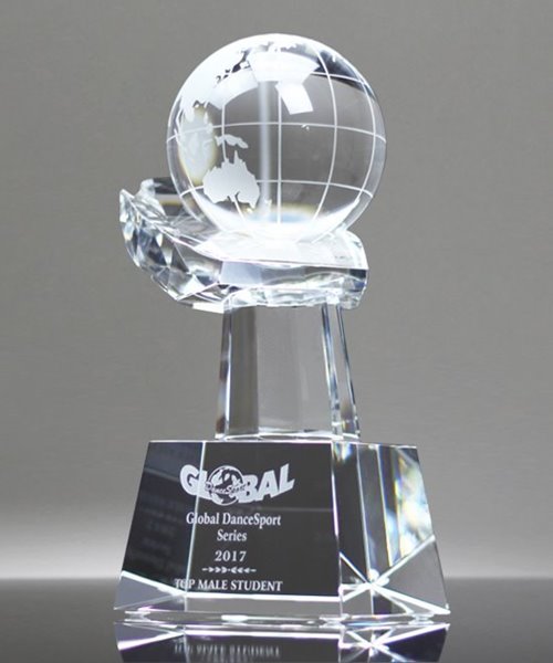 Picture of Crystal Globe on Hand Trophy With Engraved Base