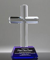 Picture of Beveled Cross Crystal Award with Blue Base