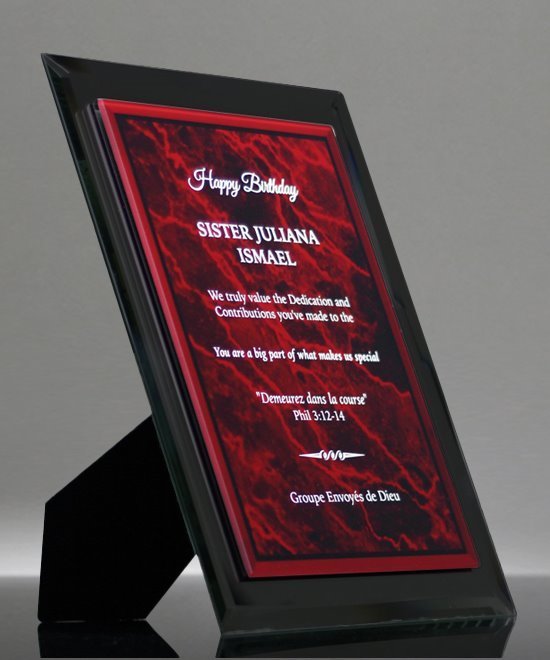 Black Glass Plaque with Red Acrylic Plate | Edco Awards