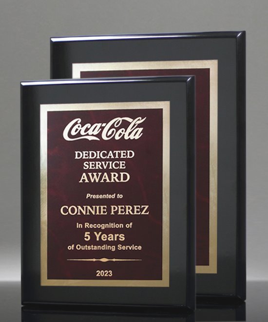 Gloss Black Designer Plaque - Red Marble Mist | Edco Awards