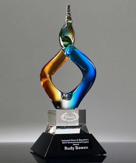 Unity Reflections Art Glass Award | Blue & Gold Flame Trophy | Edco Awards