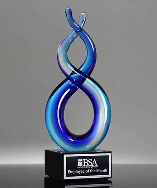Picture of Deep Blue Helix Art Glass Trophy - Black Base