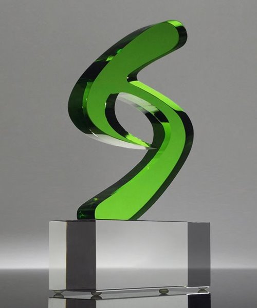Picture of Custom Shaped Green Crystal Logo Trophy