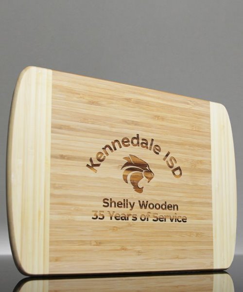 Engraved two toned bamboo board Engraved two toned bamboo board