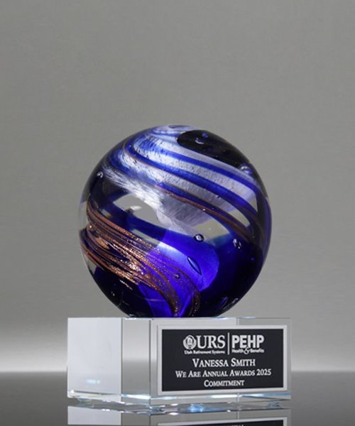 Picture of Helix Globe Art Glass Trophy - Clear Base