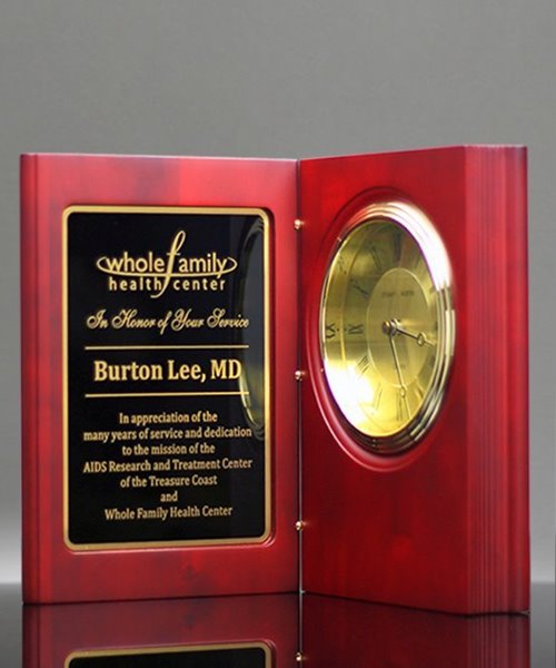 Picture of Large Rosewood Book Clock Award
