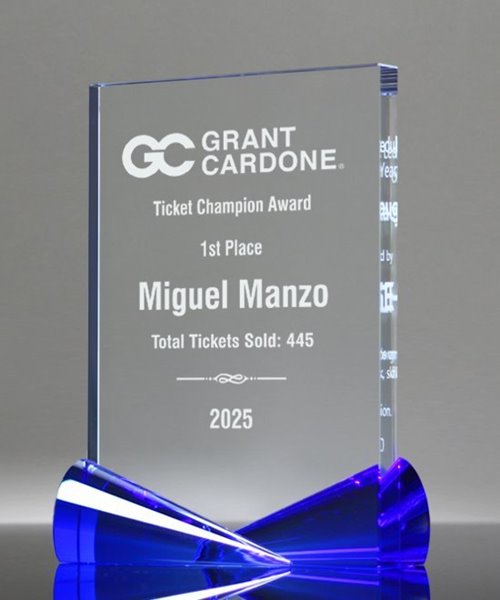 Picture of Blue Ribbon Crystal Rectangle Award