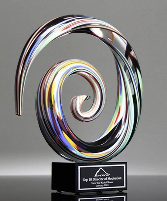 Spiral Cascade Art Glass Award - Black Base | Edco Awards