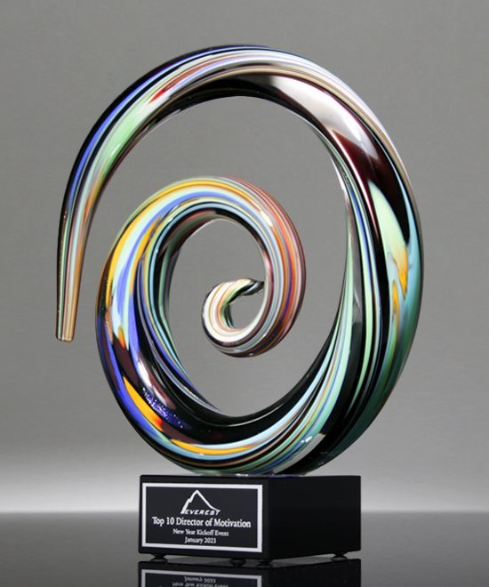 Spiral Cascade Art Glass Award - Black Base | Edco Awards