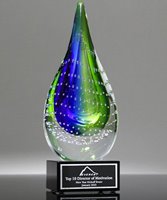 Picture of Cascading Droplet Art Glass Award - Black Base