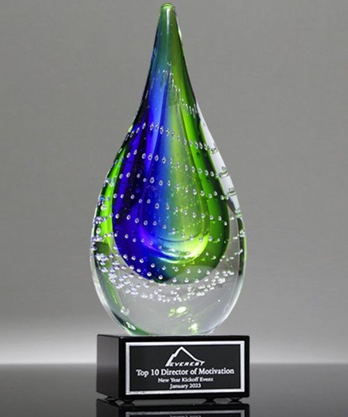Picture of Cascading Droplet Art Glass Award - Black Base
