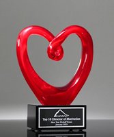 Picture of Ruby Heart Art Glass Trophy - Black Base