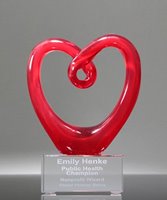Picture of Art Glass Red Heart Award with Clear Base
