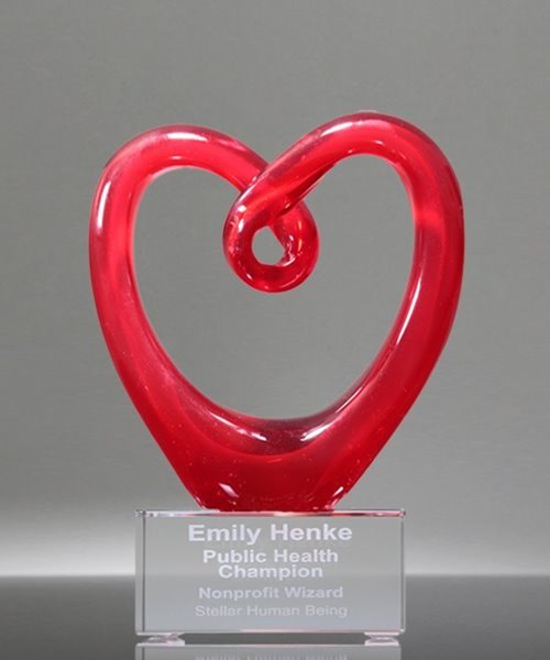 Picture of Art Glass Red Heart Award with Clear Base
