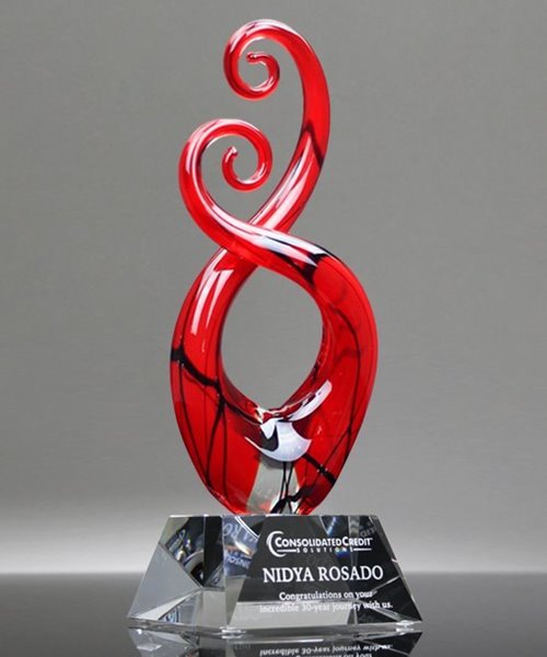 Picture of Red Murano Swirl Art Glass Award - Clear Base
