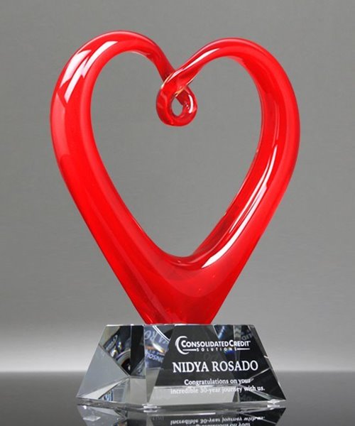 Picture of Artful Heart Red Crystal Award with Clear Base