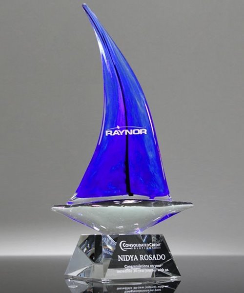 Picture of Blue Voyage Art Glass Boat Award