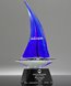 Picture of Blue Voyage Art Glass Boat Award - Black Base