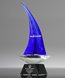Picture of Blue Voyage Art Glass Boat Award - Black Base